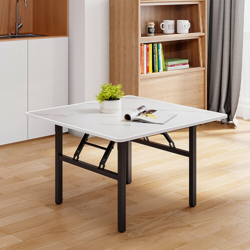 Living And Home Square 80cm Folding Coffee Table with Marble Effect Top