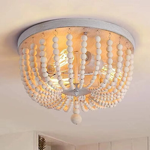 (1pc) Wooden Beaded Flush Mount Ceiling Light, Rustic Pastoral Style Mini Hanging Light