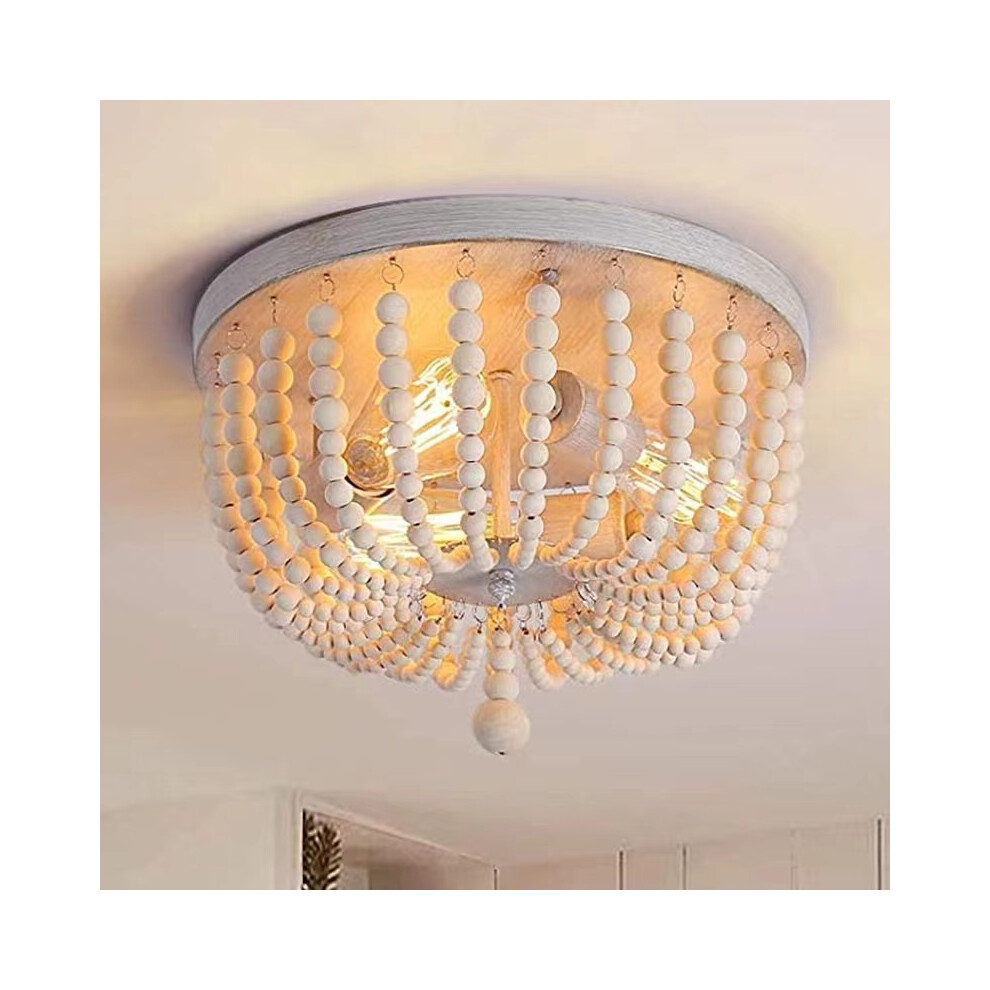 (1pc) Wooden Beaded Flush Mount Ceiling Light, Rustic Pastoral Style Mini Hanging Light