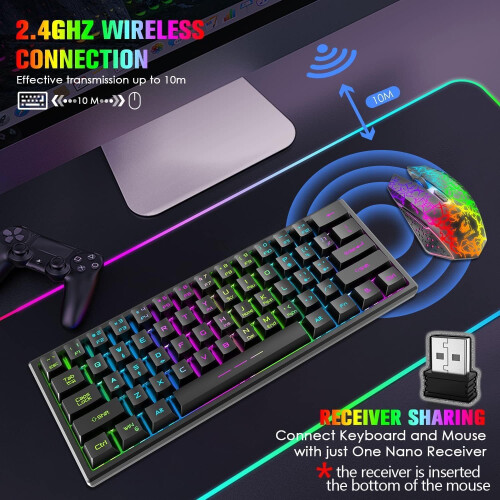 60% Compact Wireless Gaming Keyboard and Mouse Set, 3800mAh 1