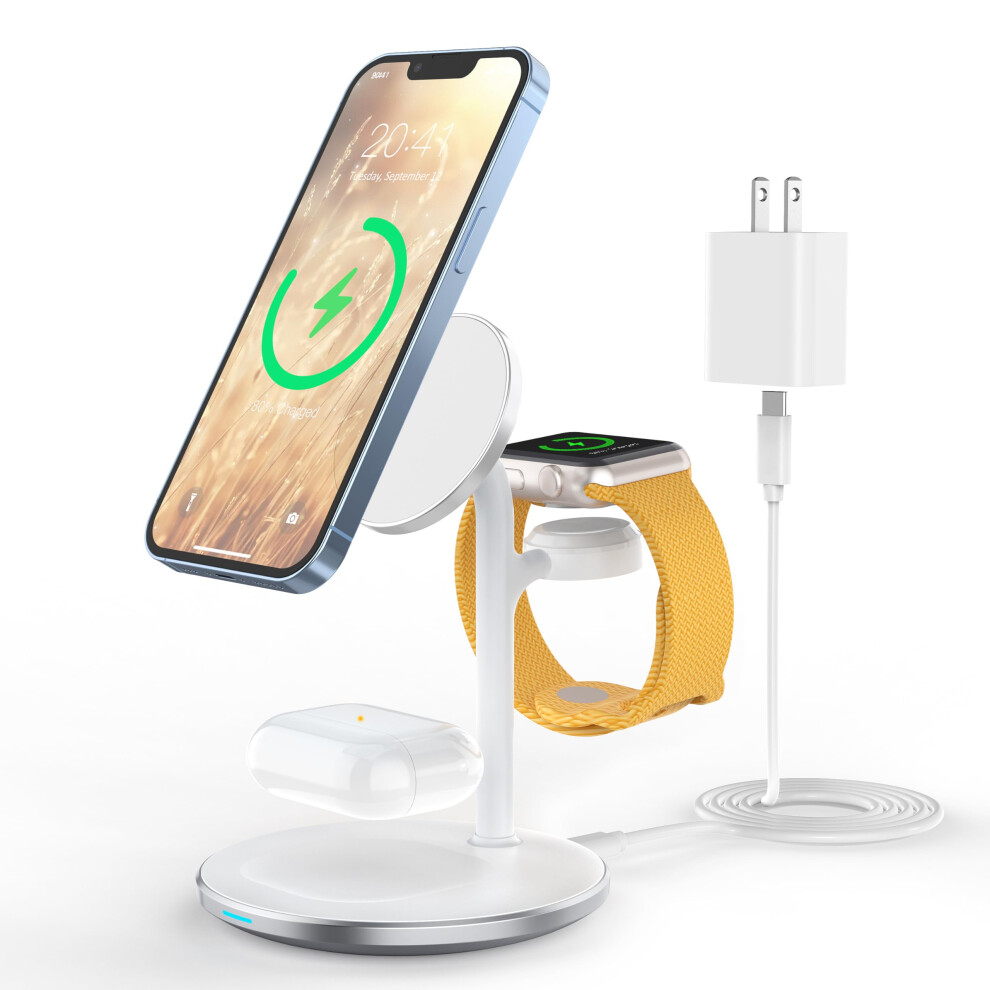 Chronus 3-In-1Wireless Charging Station For Apple Devices,15W Fast Mag-Safe Charger Stand With 20W Adapter For Iphone 15 14 13 Promax, Iwatch 6976919926981