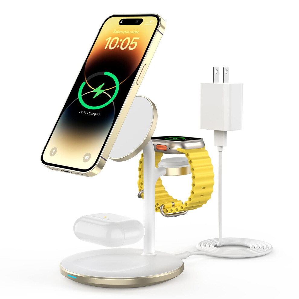 Chronus 3-In-1Wireless Charging Station For Apple Devices,15W Fast Mag-Safe Charger Stand With 20W Adapter For Iphone 15 14 13 Promax, Iwatch 6976919926998