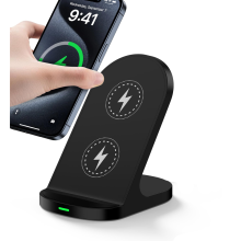 Chronus Wireless Charger Stand, Android Cordless QI Charging Pad for Galaxy S24 Ultra 23, Google Pixel 9 Pro XL 8 Pro 8a 7,Apple iPhone 15 14(Black)