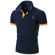 (Navy, 3XL) Men Pullover Loose Top Blouse Short Sleeve Tshirt Summer Casual Collar Tops