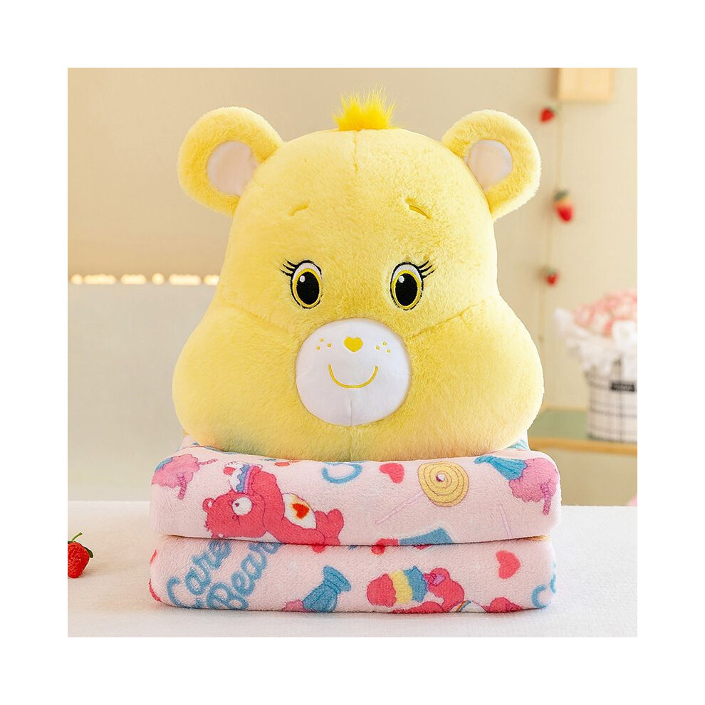 (Yellow) Care Bears Theme Plush Pillow Blanket Keep Warm Large Size Household Supplies
