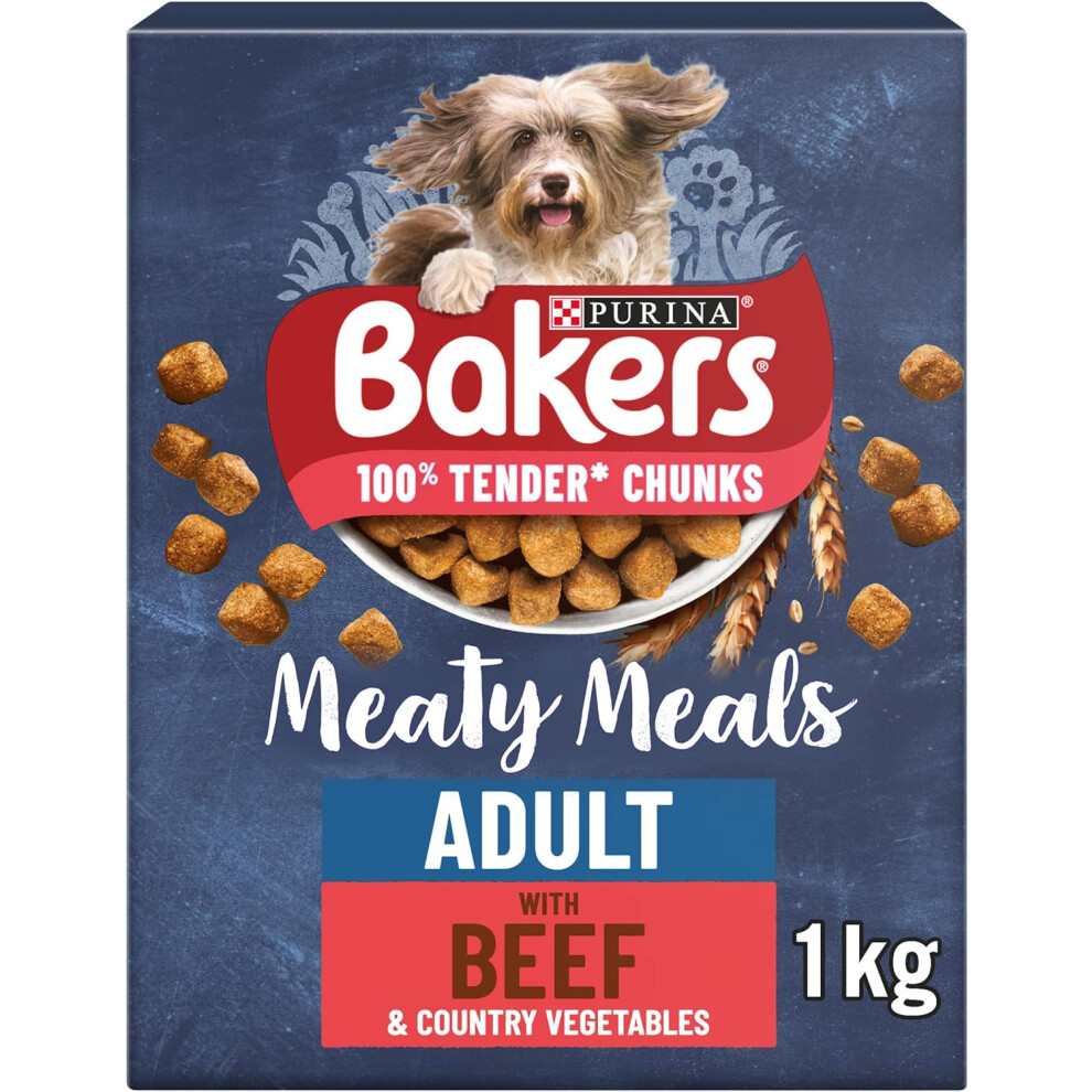 BAKERS Meaty Meals Beef Dry Dog Food 1kg, (Pack of 4)