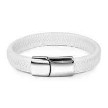 (20.5cm, 28S White) Mens Leather Braid Bracelet Stainless Steel Buckle Clasps