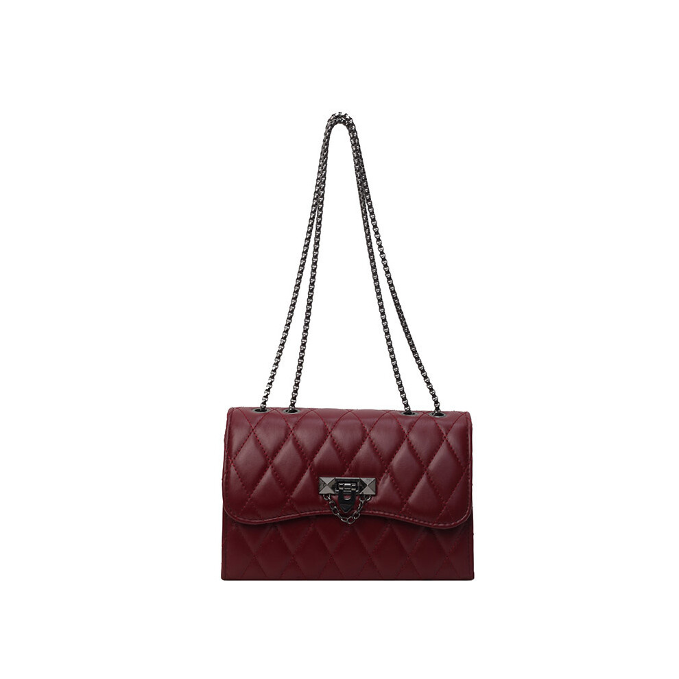 (Burgundy) Pink Sophisticated Diamond Quilted Shoulder Bag 2024 Retro Small Chain Crossbody Handbag