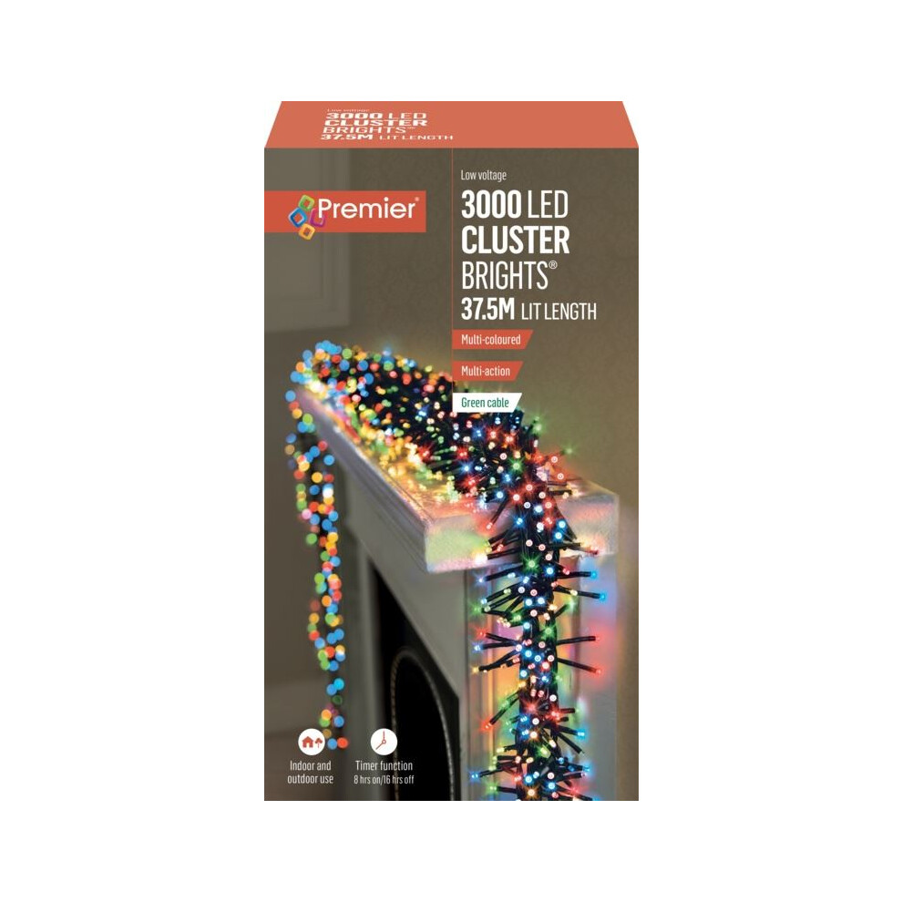 Premier Green - 3000 Led Multi Action Cluster Brights With Timer - Multi