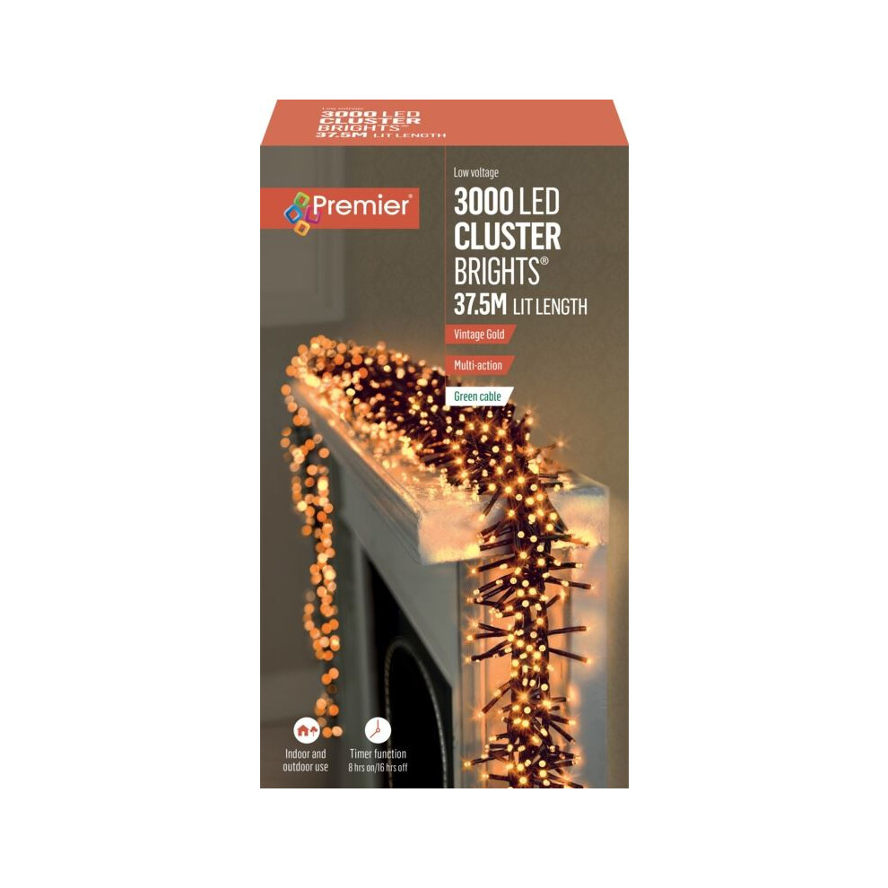 Premier Gold/Green - 3000 Led Multi Action Cluster Brights With Timer - Vintage