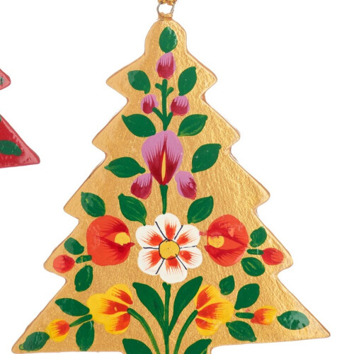 (Beige Multicoloured) Kashmiri Christmas Tree Wooden Decorations - Assorted