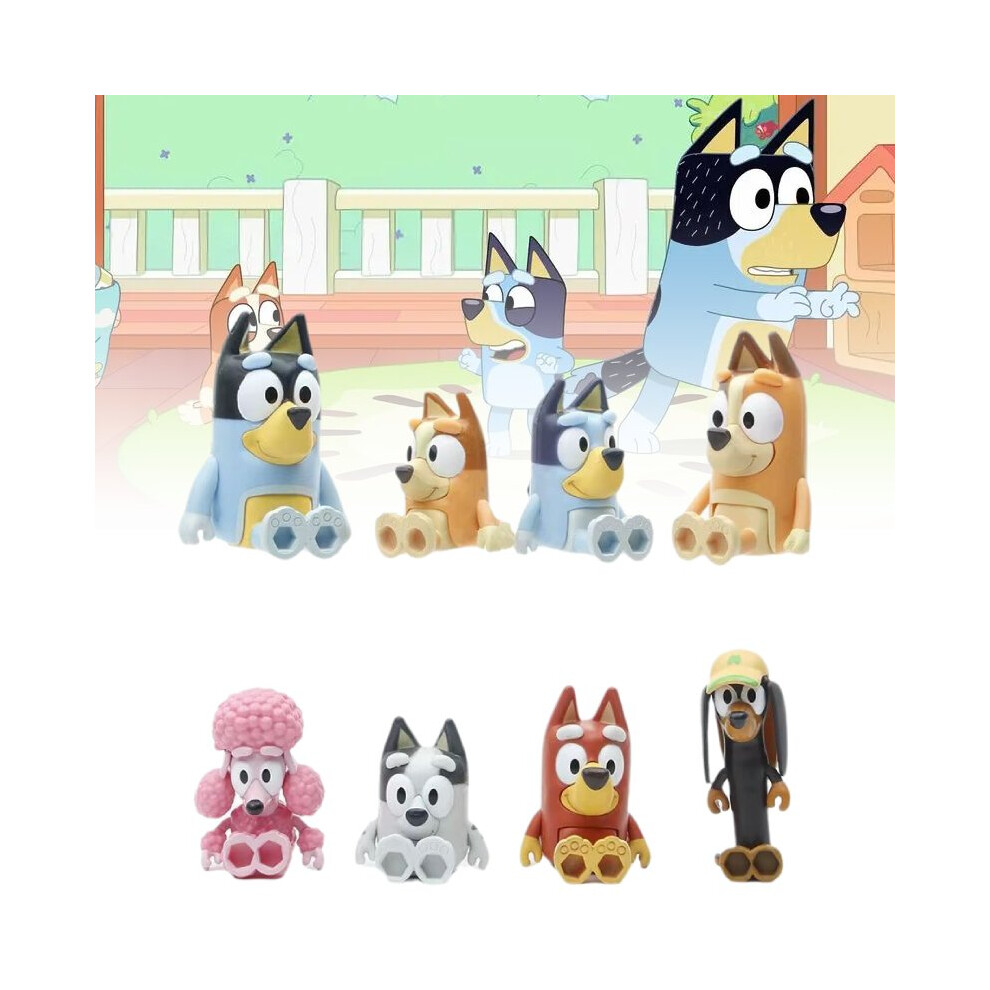 Sloert Bluey 8-Pack Movable-Joint Pvc Desktop Figurines - 6-10Cm Multi-Colored Gift Set