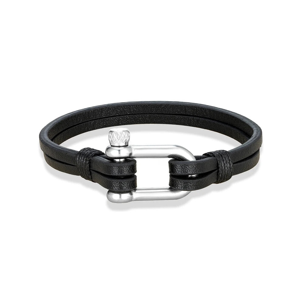 (21cm, Black) Mens Leather Bracelet Nautical Double Strand Bracelets-image-OPC-PFBVFYS-NEW