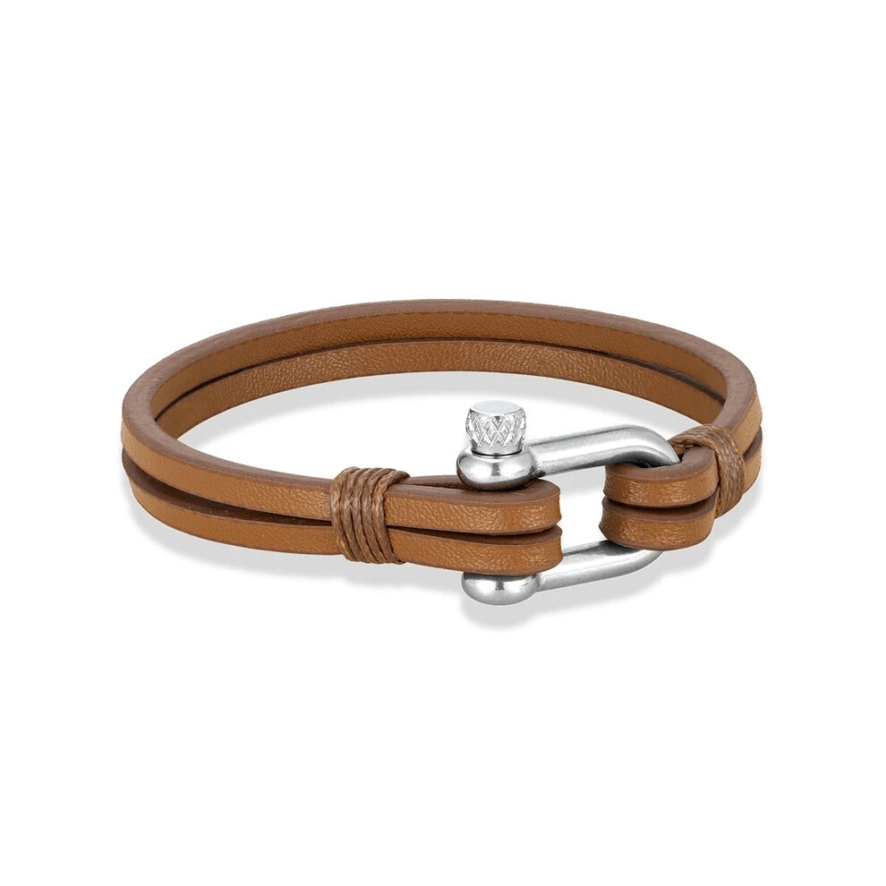 (19cm, Brown) Mens Leather Bracelet Nautical Double Strand Bracelets-image-OPC-PFBVFZ6-NEW