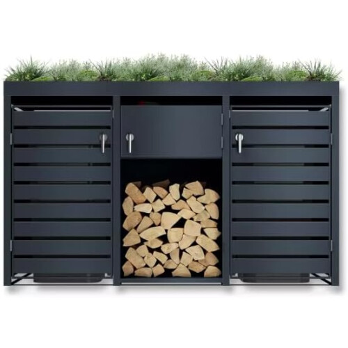 DWD® Double Wheelie Bin Storage Shed with Plant Roof