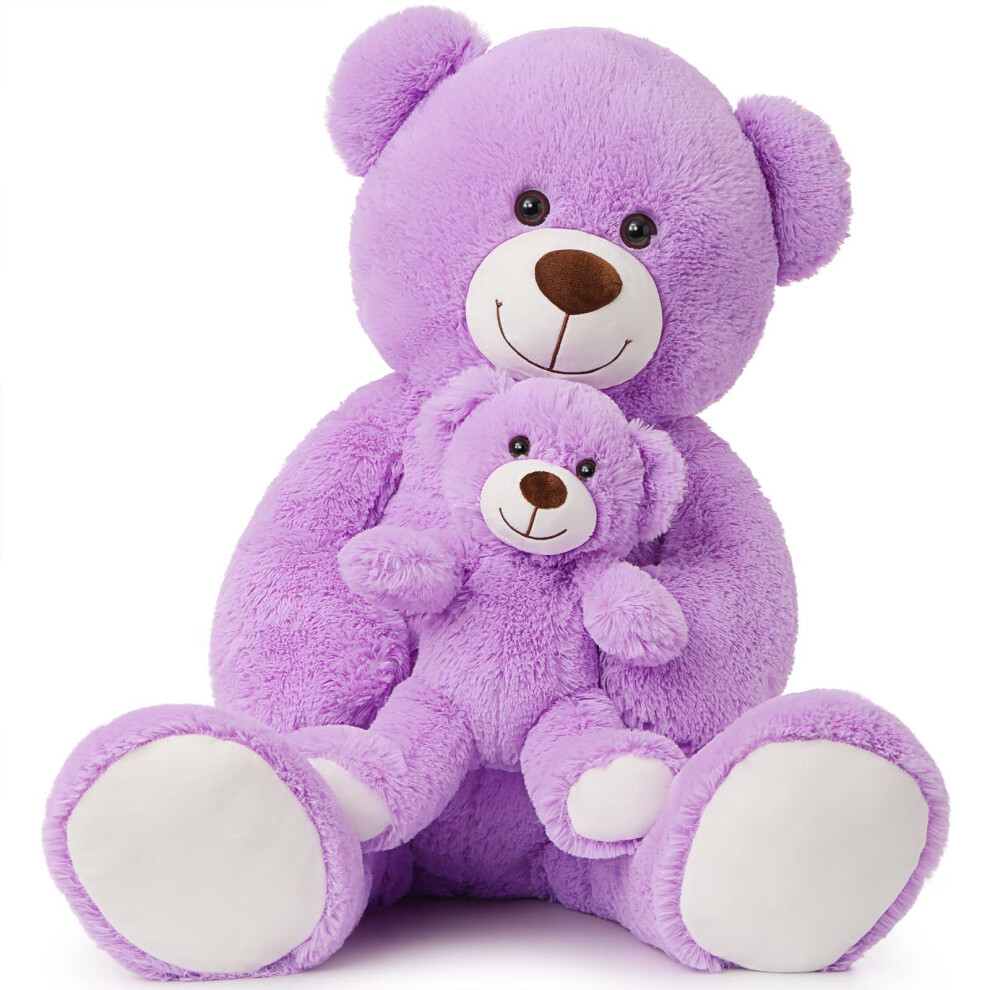 Morismos Giant Teddy Bear Stuffed Animal, 100Cm Purple Big Teddy Mommy With Baby Cuddly Xxl Fluffy Teddies Plush Toy Large Fluffy Soft Bear Present For Kids