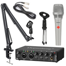 USB Audio interfaces Recording kit with audio interface, 48V handheld microphone and microphone suspension mount Support for PC recording, streaming