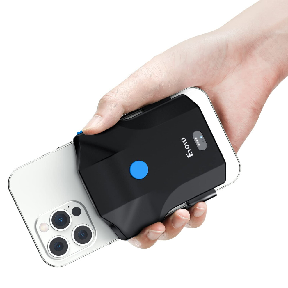 Eyoyo Upgraded Qr Bluetooth Barcode Scanner, Wireless Back Clip Phone 1D 2D Bar Code Reader With Image Scanning Function Compatible With Android, Ios, Size 1