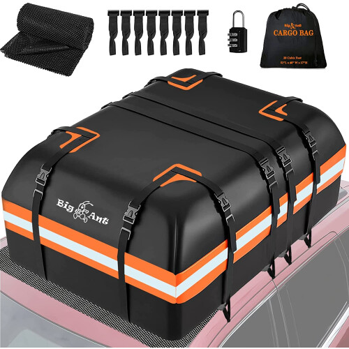 Car Roof Bag, 20 Cubic Feet Large Roofing Cargo Carrier Bags Waterproof Soft Rooftop Luggage Storage Box for Any Cars with Roof Rack,Rails,Bars, Black
