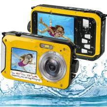 Waterproof Digital Camera, 10ft Full HD 2.7K 48MP 16X Digital Zoom Selfie Dual Screen Full Color LCD Displays Waterproof Camera for Snorkeling,