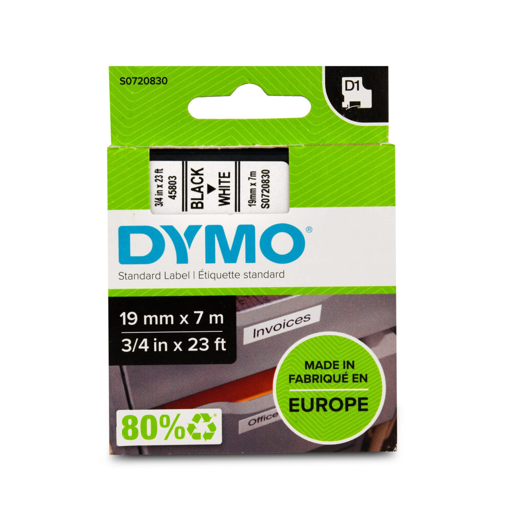 389411 - Dymo D1 Standard (19mm) Label Tape (Black on White) for Dymo 2000/5500/LM100/200/300/LP300/LP150/250/350 LM400/450 LabelPoint/Label Manager