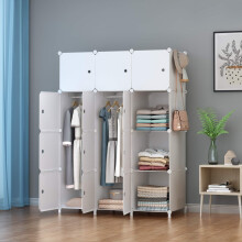 Portable Wardrobe Foldable Closet with 12 Compartments, Combination Armoire Modular Cabinet Clothes Storage Organizer Shelf with Clothes Hanging Rails