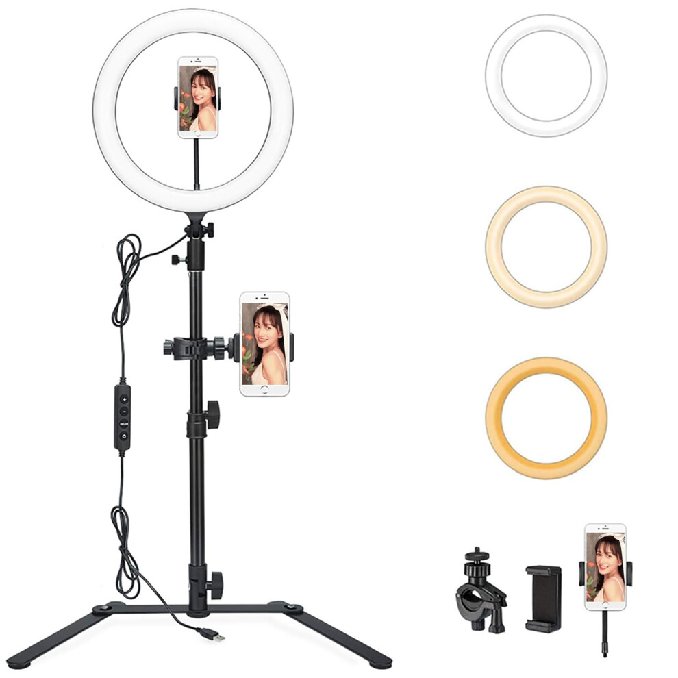 LR120 12inches Ring Light with Desktop Stand, 3000K-6000K Bi-color Tik Tok Ring Light with Phone Holder, USB Powered, Dimmable Video Ring Lignt for