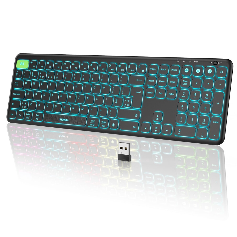 Wireless Backlit Keyboard, Multi-Device Bluetooth Illuminated Keyboard, Rechargeable Up Keyboard 7-Color Back For Mac/Windows, Pc Computer Light 5015769240326
