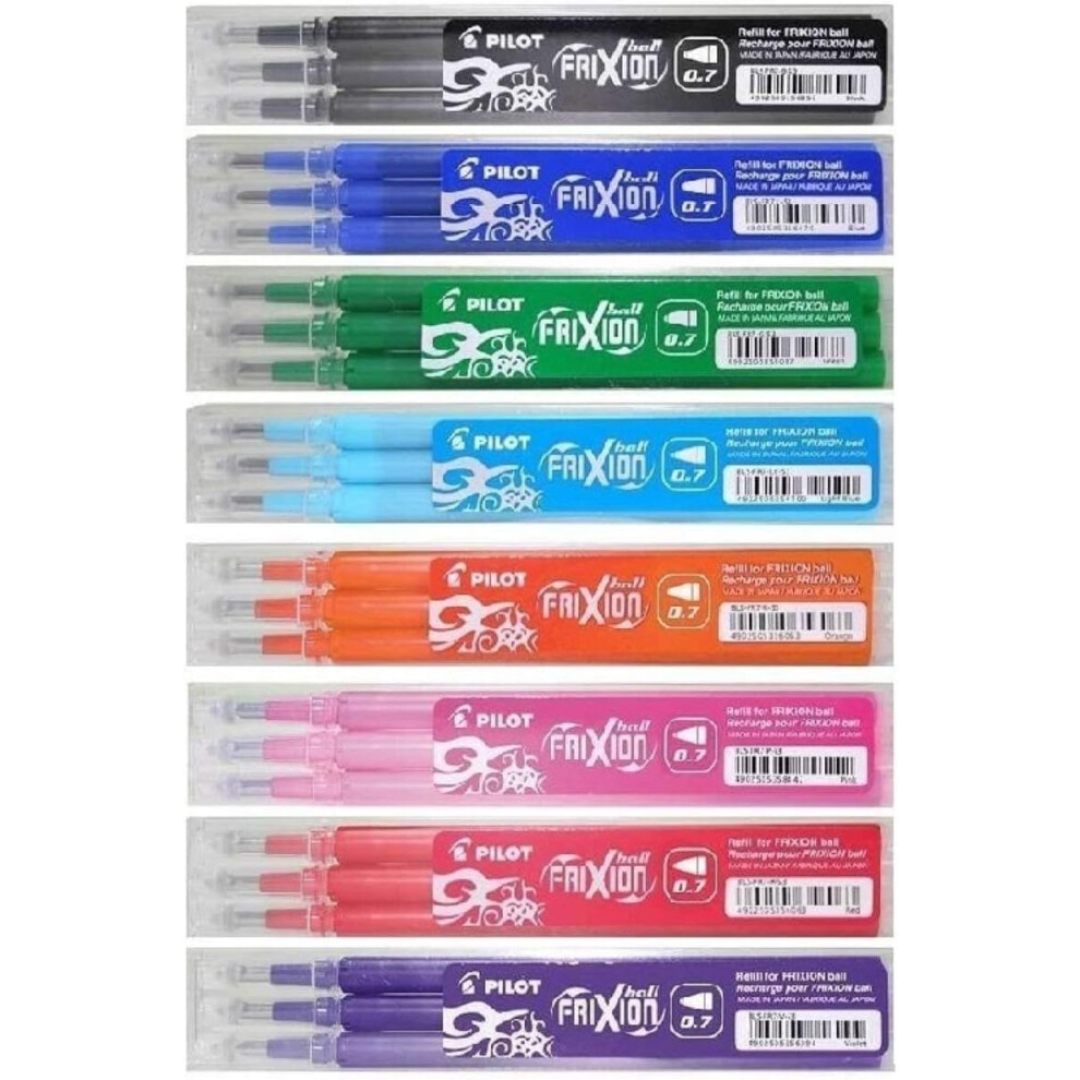 Frixion 0.7mm Tip Rollerball Erasable Pen Refills BLS-FR7 (One Pack Of Each Colour - 10 Refill Packs - Black, Blue, Red, Green, Light Green (Lime),