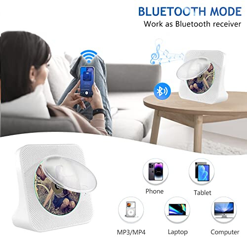 CD Player with Bluetooth 5.0, Protable CD Player for home, built-in dual Speaker/FM Radio/Timer, LCD Display, Dust Cover, Desktop CD Player Support 1