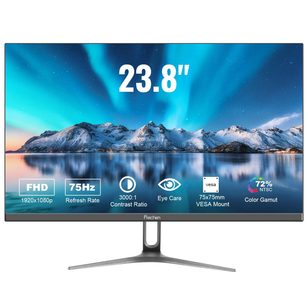 24 inch Ultra-Thin Bezel Computer Monitor FHD 1080P Business Monitor, LED PC Screen Desktop Monitor, HDMI, VGA, 75Hz Gaming Display, 3000:1, Eye Care,