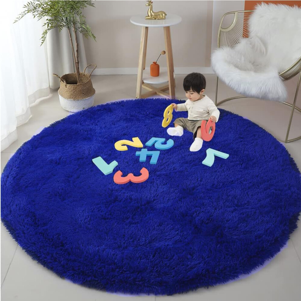 180Cm Fluffy Round Rug For Bedroom Soft Fuzzy Circle Rug For Kids Girls Baby Room Modern Indoor Circular Nursery Rugs Plush Shag Area Rugs For Living Omgreat