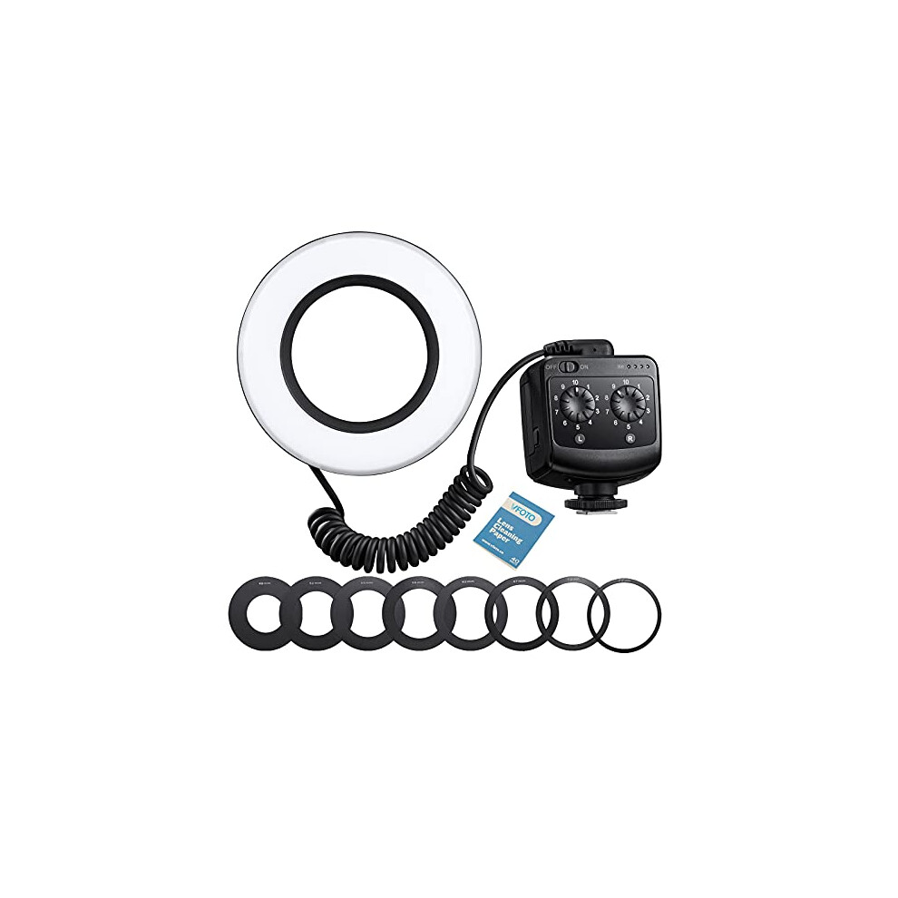 RING72 Macro LED Ring Light with 8 Adapter Rings, 8W 5600K 72 LEDs Macro Ring Light Dual Power Supply System Compatible with Canon Nikon DSLR Camera