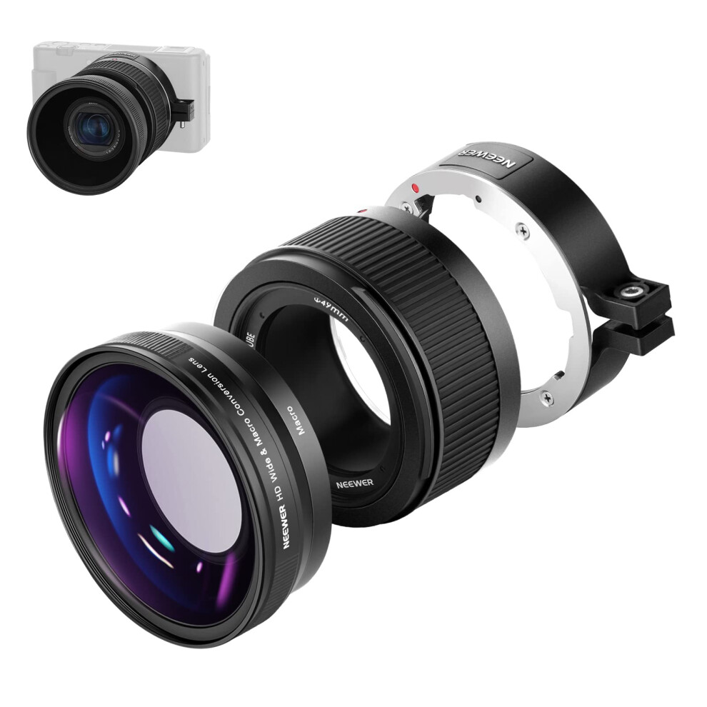 Wide Angle Lens Compatible with Sony ZV1 Camera, 2 in 1 18 mm HD Wide Angle and 10x Macro Additional Lens with Extension Tube, Bayonet Lens Adapter,