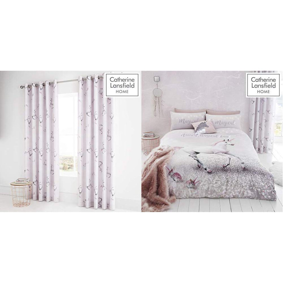 Enchanted Unicorn Easy Care Eyelet Curtains Pink, 66x72 Inch & Lansfield Enchanted Unicorn Easy Care Single Duvet Set Pink