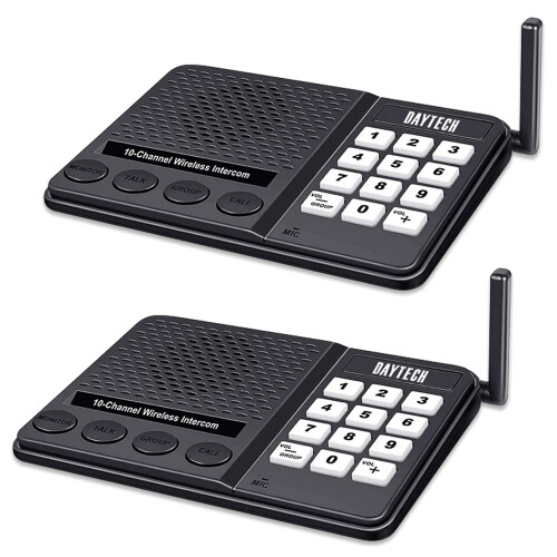 DAYTECH Wireless Intercom System for Home/Office - 1000m Range, 10 Channels, Private/Group Calls, USB Powered, No Network, 2 Units