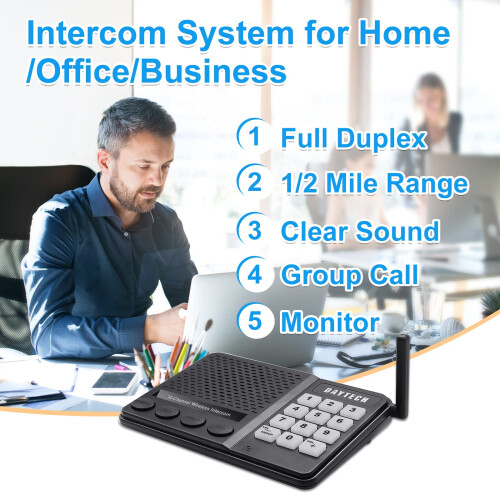 DAYTECH Wireless Intercom System for Home/Office - 1000m Range, 10 Channels, Private/Group Calls, USB Powered, No Network, 2 Units 1