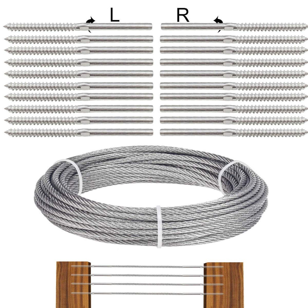 T316 Stainless Steel Wire Rope Kit, 3Mm Wire Balustrade Kit, Cable Railing Kit Include 30M/ 3Mm Steel Cable 77 Strands Uncoated, 20 Pcs Wire 5015769283231