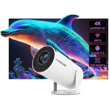 White Auto Keystone Correction Mini Portable Projector, 4K/200 ANSI Smart Projector with WiFi6, BT5.0, Screen Adjustment, 180 Degree Flip,