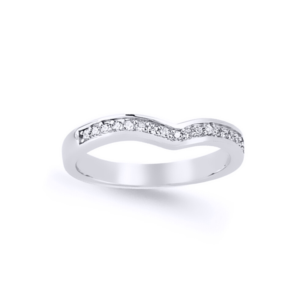 (R) Jewelco London Ladies Rhodium Plated Sterling Silver Cubic Zirconia Channel set Wishbone Eternity Ring