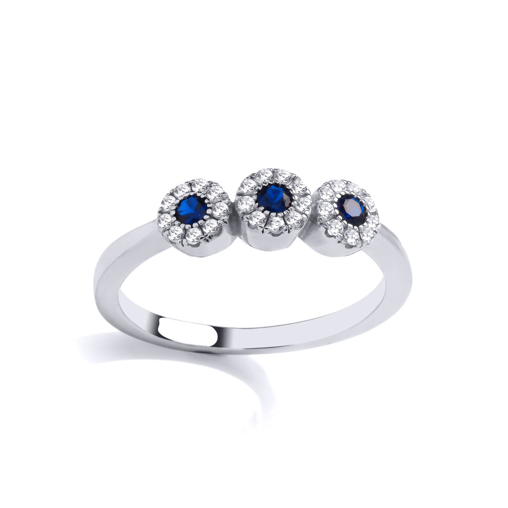 (R) Jewelco London Sterling Silver Sapphire-Blue Trilogy Cluster Ring - GVR915