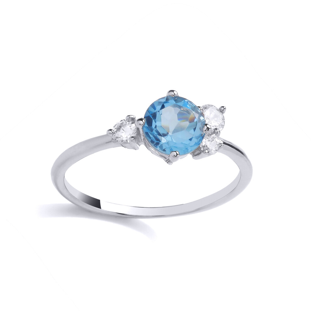 (K) Jewelco London Sterling Silver CZ & Swiss Blue Created Topaz Fancy Ring Cocktail Ring - GVR991