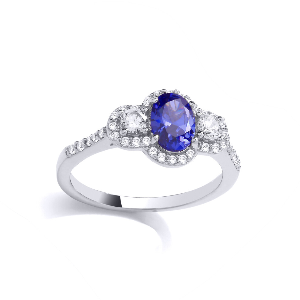 (Q) Jewelco London Sterling Silver CZ & Mid Created Tanzanite CZ Fancy Ring Cocktail Ring - GVR992