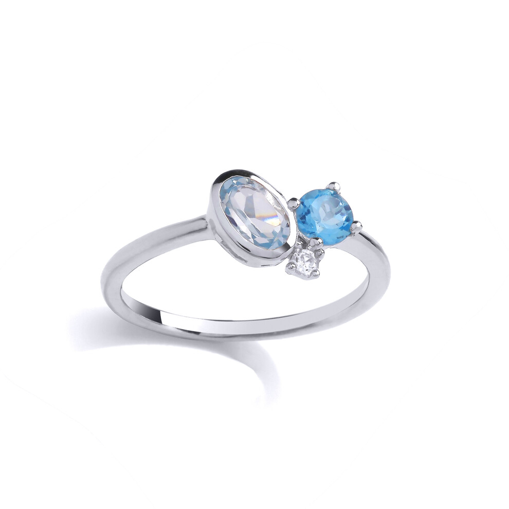(M) Jewelco London Sterling Silver Swiss Blue Created Topaz & Sky Blue Created Topaz CZ Fancy Ring Cocktail Ring - GVR994