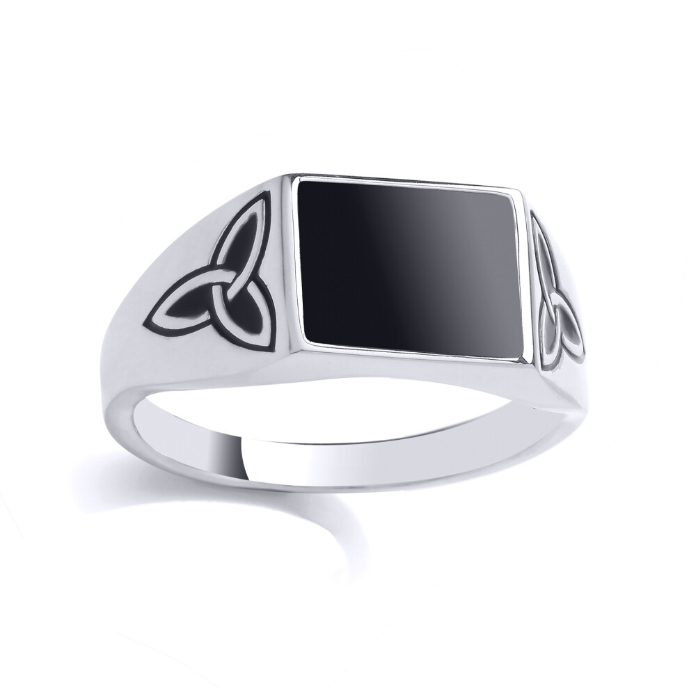 (U) Jewelco London Mens Sterling Silver Black Onyx Square Ring Signet Ring - GVR987