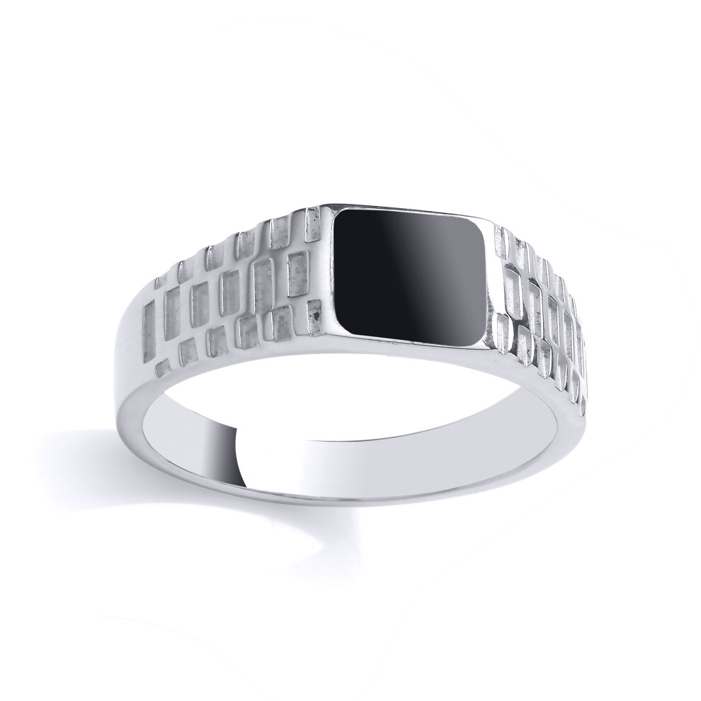 (T) Jewelco London Mens Sterling Silver Black Onyx Square Signet Ring With Watch Strap Signet Ring - GVR986