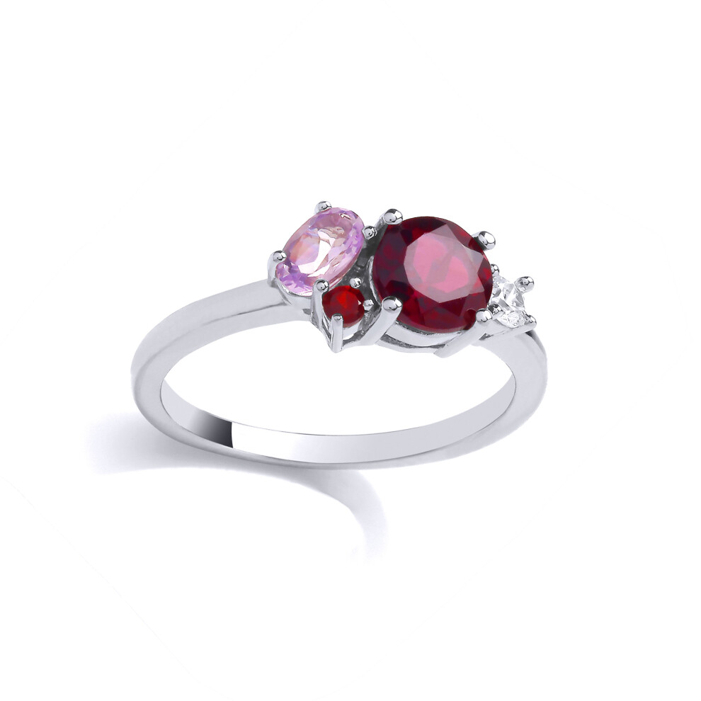(K) Jewelco London Sterling Silver Garnet, Rhodolite & Pink Created Amethyst CZ Fancy Ring Cocktail Ring - GVR998