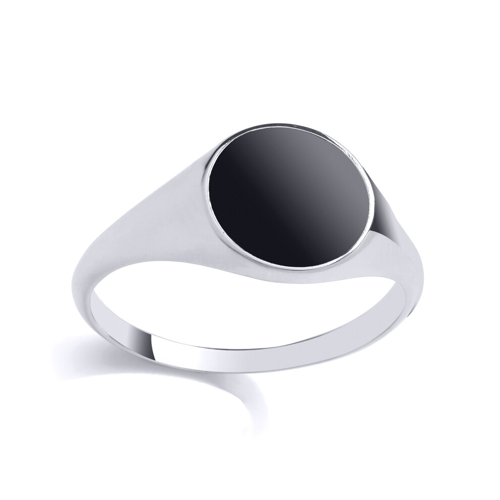 (S) Jewelco London Mens Sterling Silver Black Onyx Round Signet Ring Signet Ring - GVR985