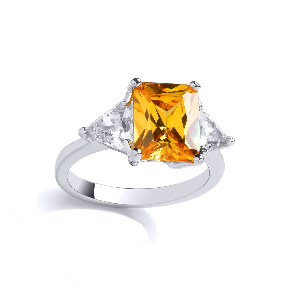 (Q) Jewelco London Sterling Silver CZ & Citrine Fancy Ring Cocktail Ring - GVR971