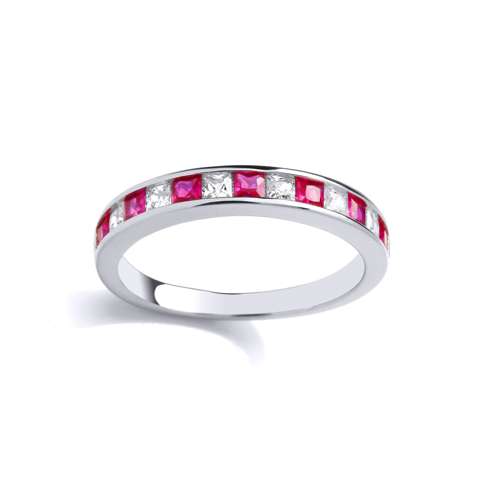 (P) Jewelco London Sterling Silver CZ & Created Ruby Half Eternity Ring Eternity Ring - GVR961RU
